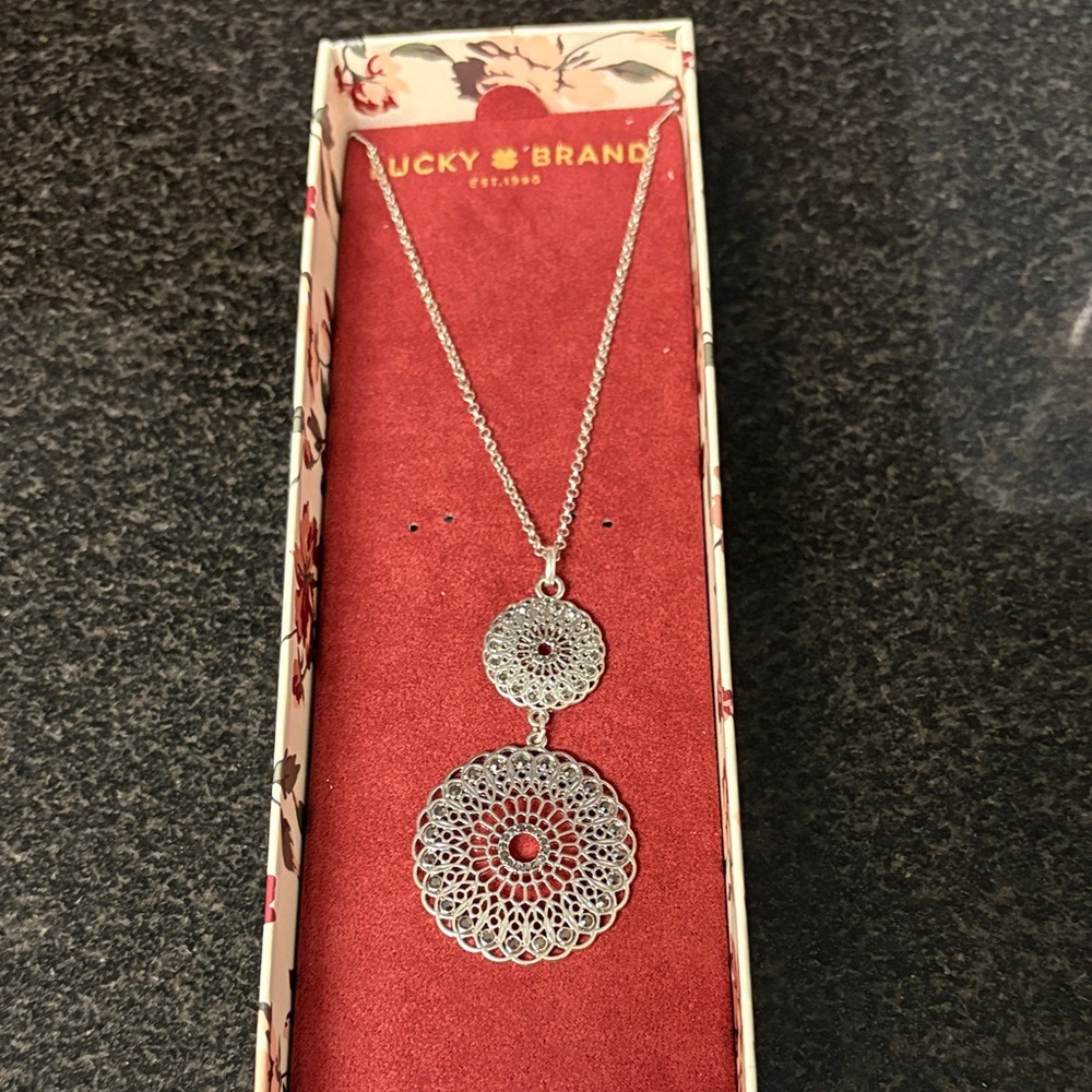 Lucky Brand Intricate Silver Double Pendant Necklace